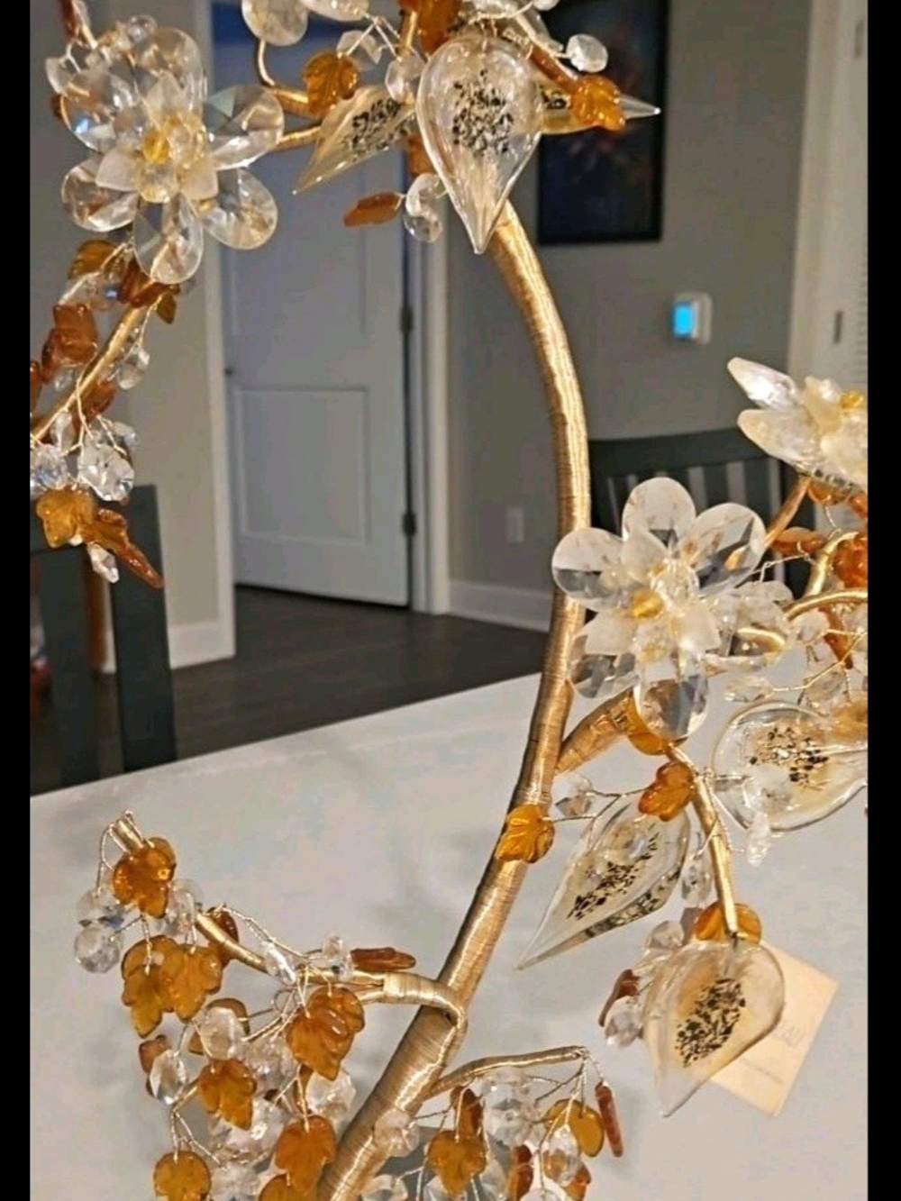 Gold-Tone Crystal Flower Branch Accent with Amber Leaves